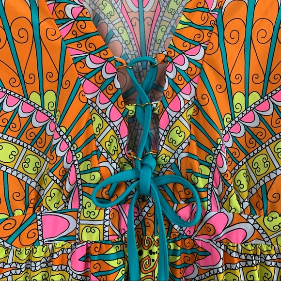 Trina Turk Capri Lace Up Sherbert Orange Tunic Swim Coverup - Picture 3 of 7